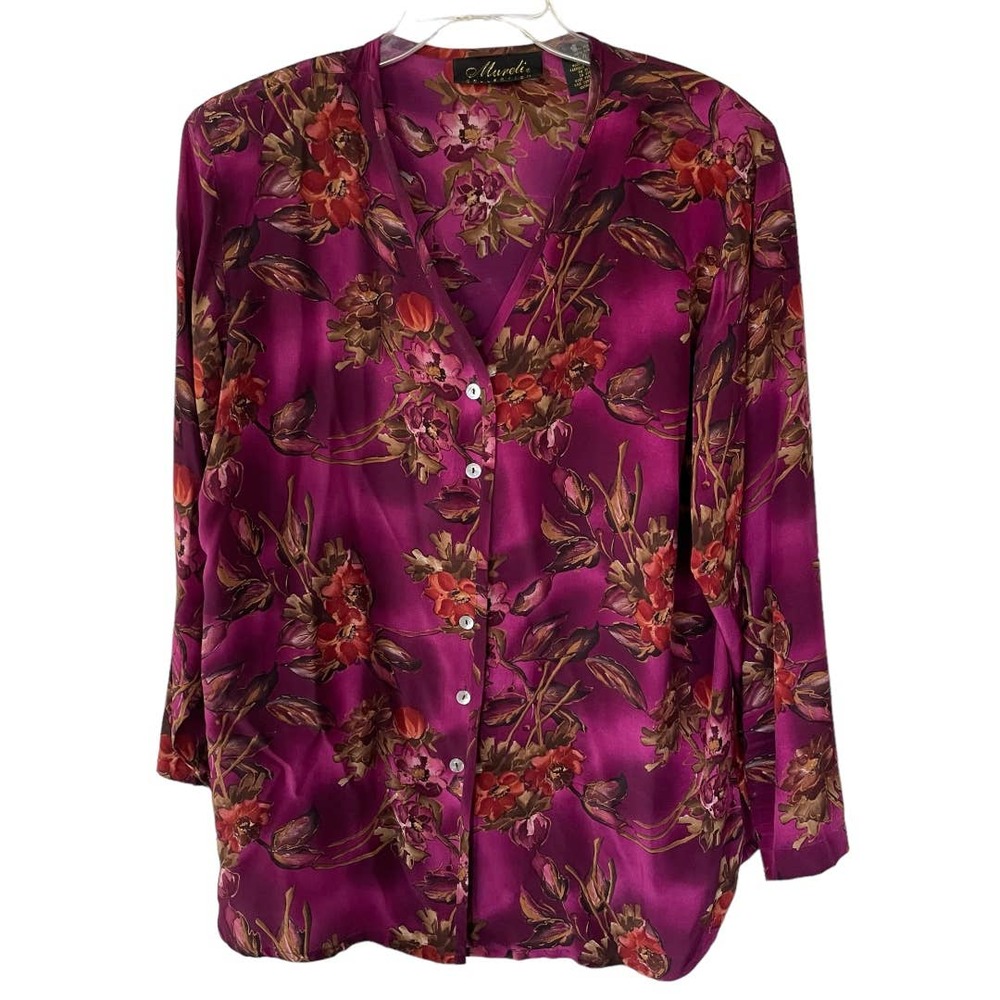 Mureli Collection SILK Blouse V Neck Buttondown size L
